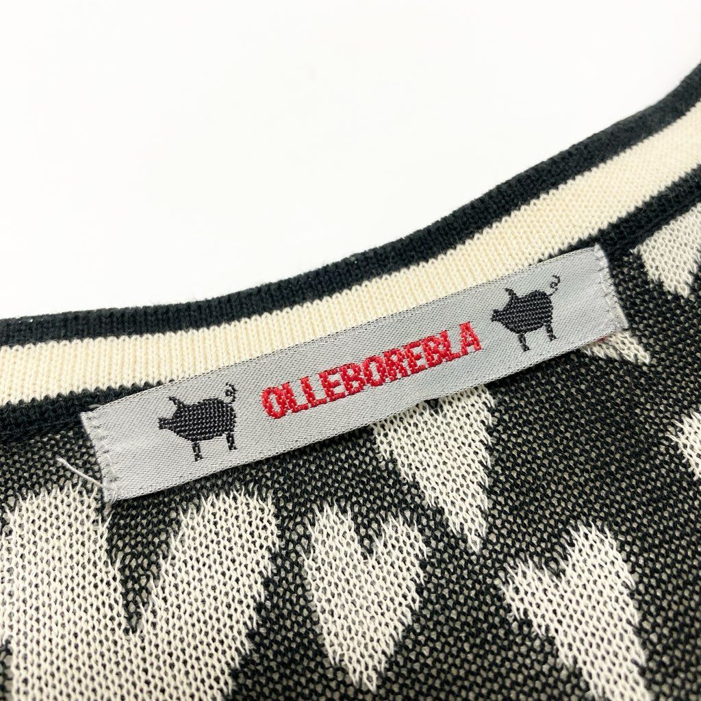 7a9 OLLEBOREBLA オレボレブラ アルベロベロ ニットワンピース 総柄 ハート柄 七分袖 レディース ブラック ホワイトo07t