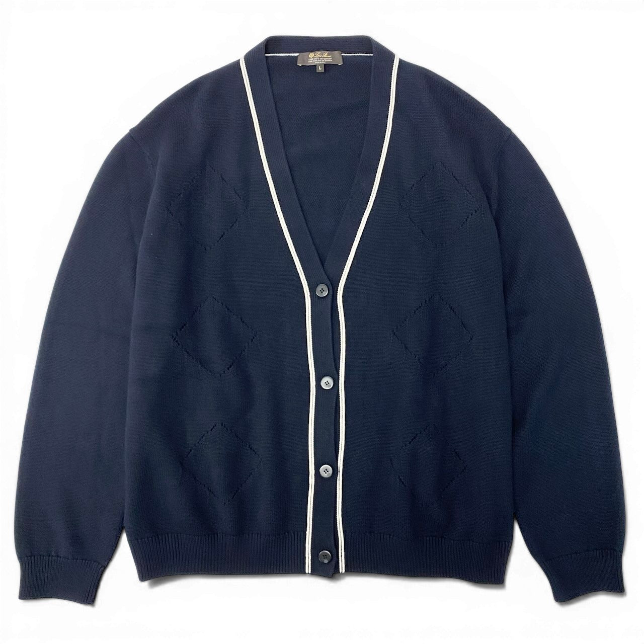 5d13 Loro Piana ロロピアーナ THE GIFT OF KINGS ザ ギフトオブキングス 最高級 ウールカーディガン サイズL ネイビー イタリア製 オーバーサイズt18r