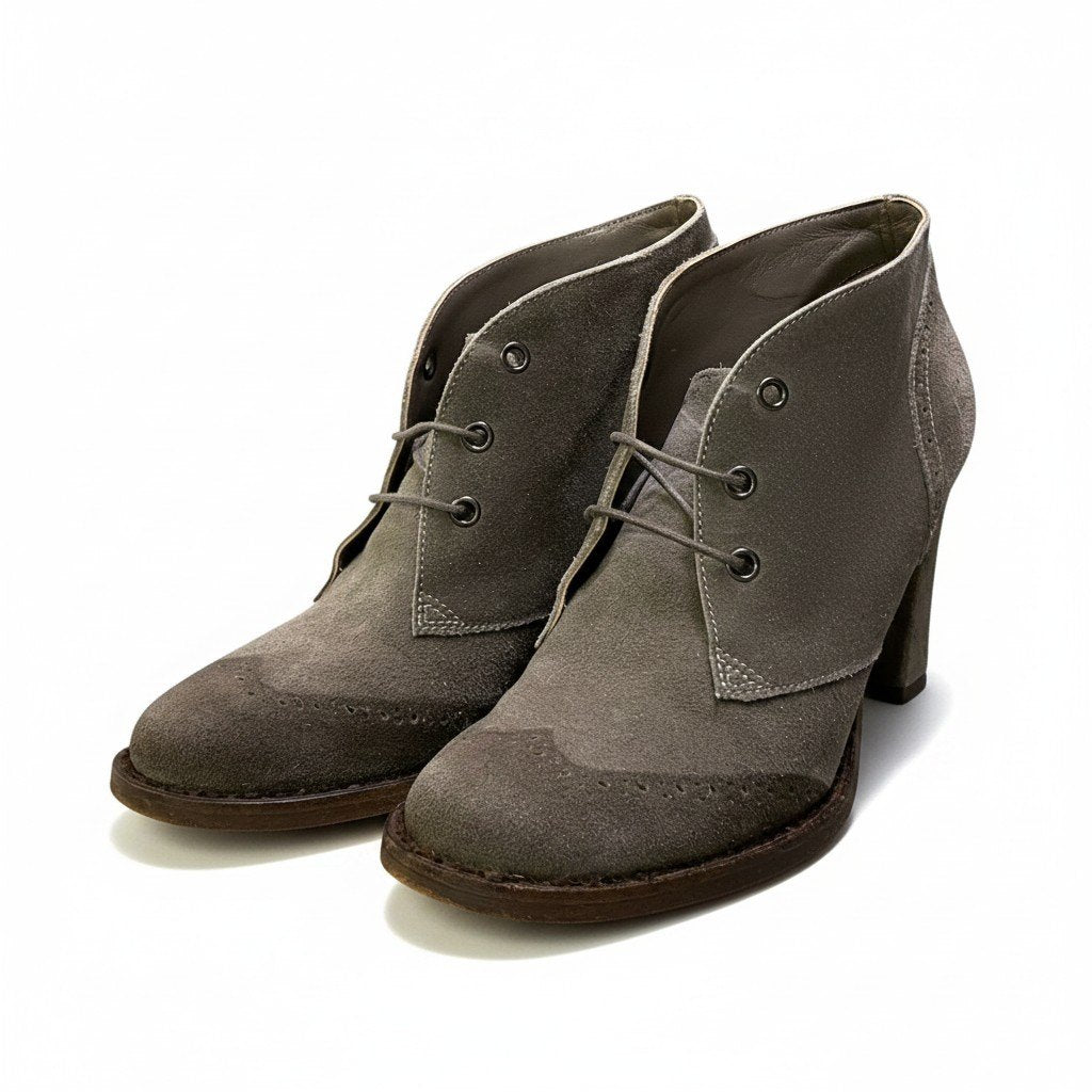 3e16 BRUNELLO CUCINELLI ブルネロクチネリ スエードレザー アンクルブーツ サイズ37 グレージュ シューズ 靴 ウイングチップ イタリア製t18r