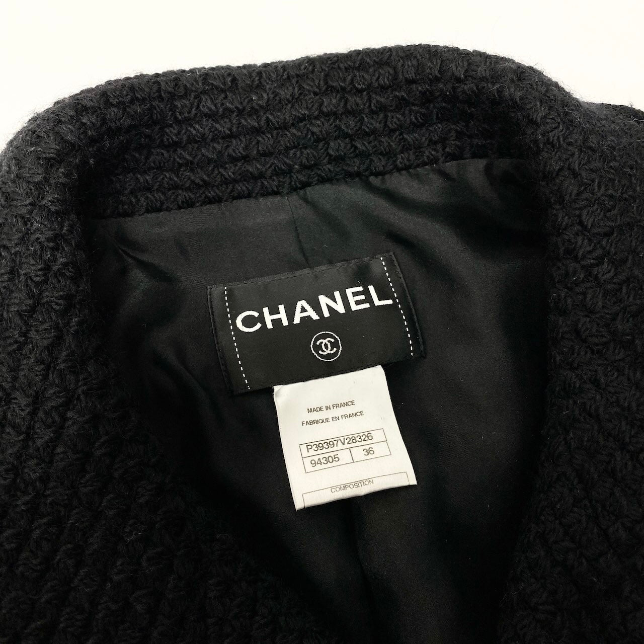 C CHANEL シャネル ビンテージ 1994A ツイードニットピーコート ココマーク P39397V28326 36サイズ ブラック ウール100％ レディース 女性用nu1