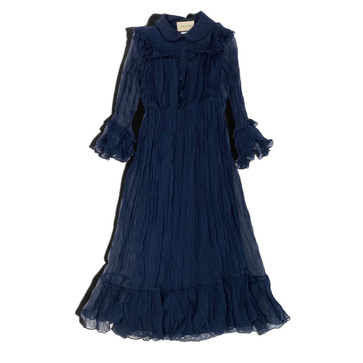 Ej23 【美品】 GUCCI グッチ シフォンドレス ワンピース 691487 ZHS78 サイズ36 ネイビー レディースo07t