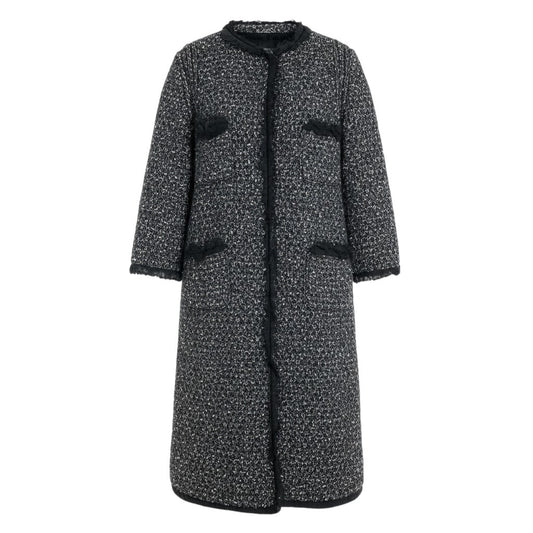 Ej19 DOLCE＆GABBANA ドルチェアンドガッバーナ ツイード ノーカラーコート サイズ42 ブラック レディースo07t