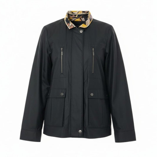 60c6 LEONARD レオナール 美しい花柄プリント 薄手ジャケット ライトアウター 44 ブラック レディース 大きいサイズu02t