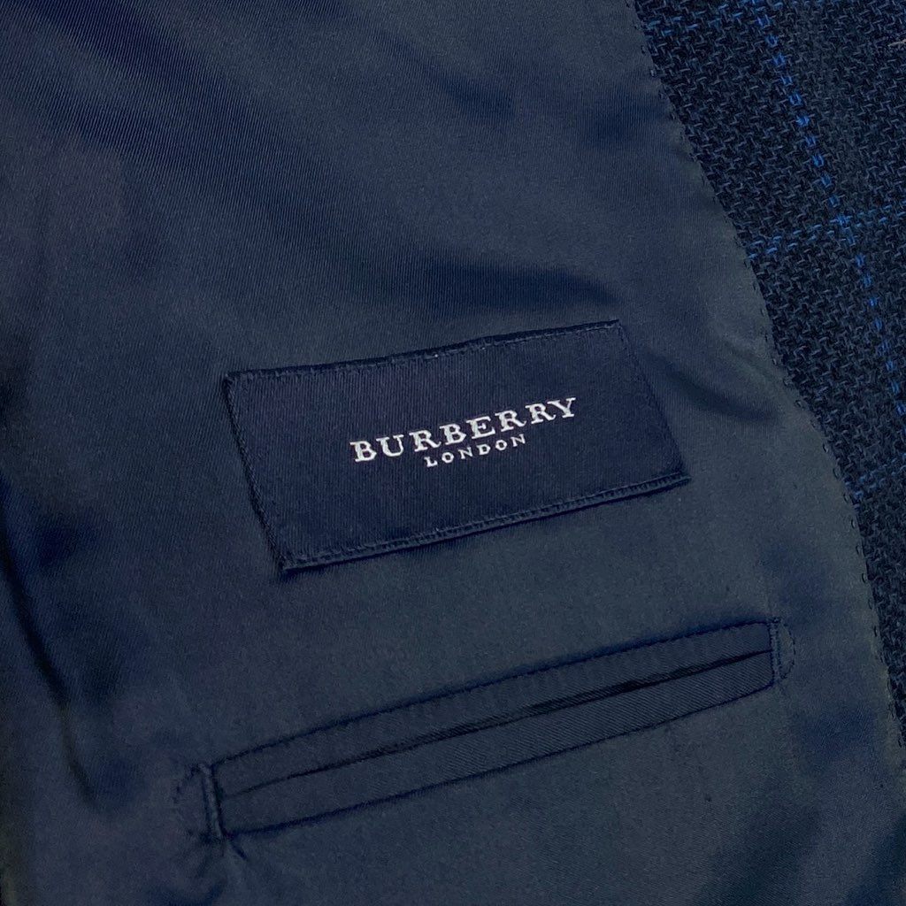 23L22 BURBERRY バーバリー テーラージャケット ツイードジャケット カシミヤジャケット チェック柄  BB5サイズ ネイビー カシミヤ100％ メンズo07t
