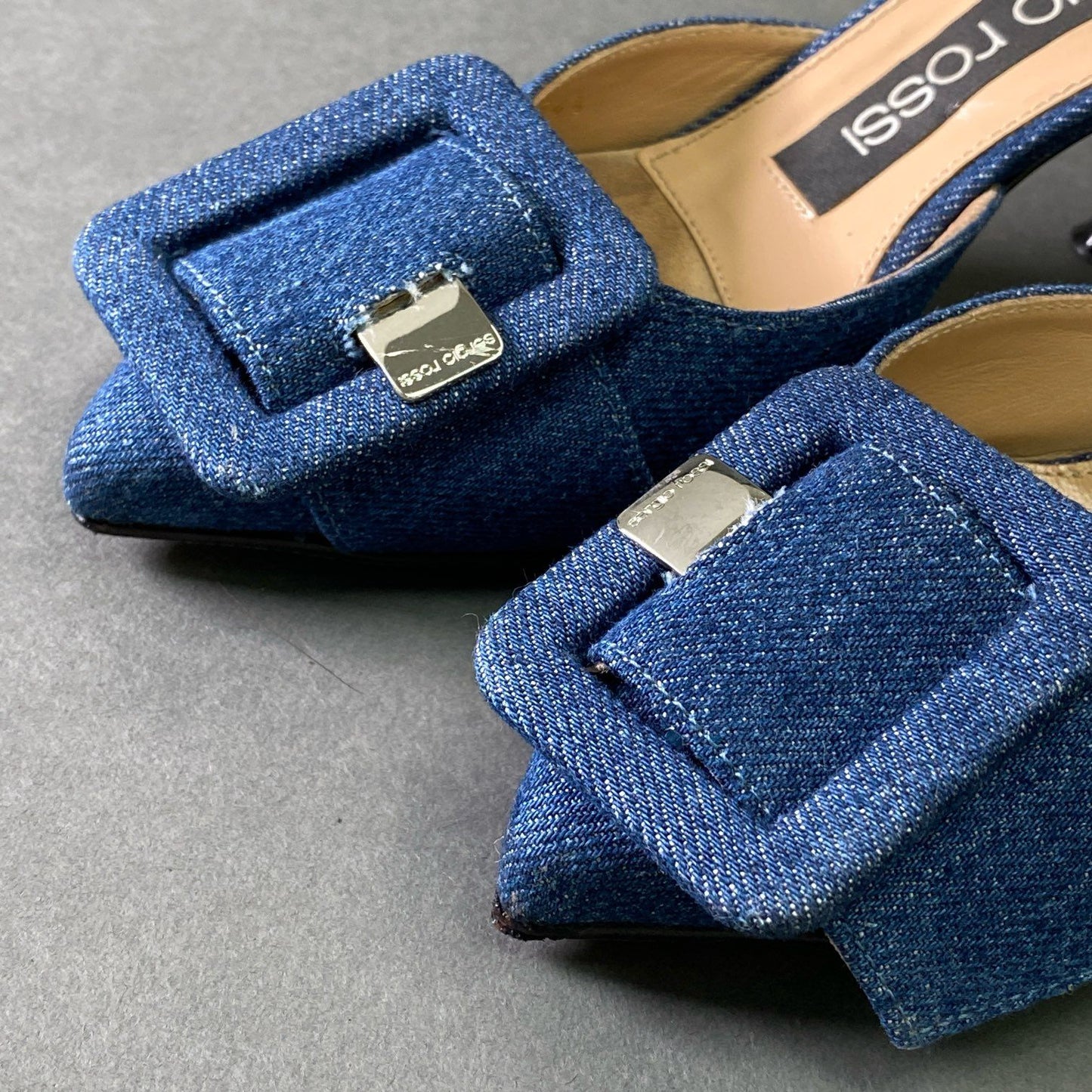 4e5 sergio rossi セルジオロッシ SR1 デニム バックル ミュール パンプス 34 1/2 ブルー DENIM イタリア製 サンダル レディース 女性用 シューズ 靴
