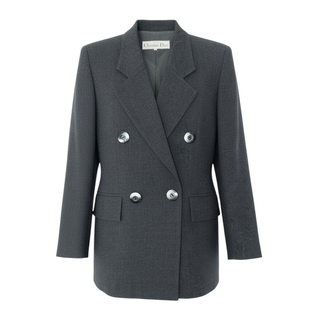 Ec5 Christian Dior クリスチャンディオール ダブルブレストテーラードジャケット ウールジャケット ブレザー Mサイズ ダークグレー レディース 女性用o07t