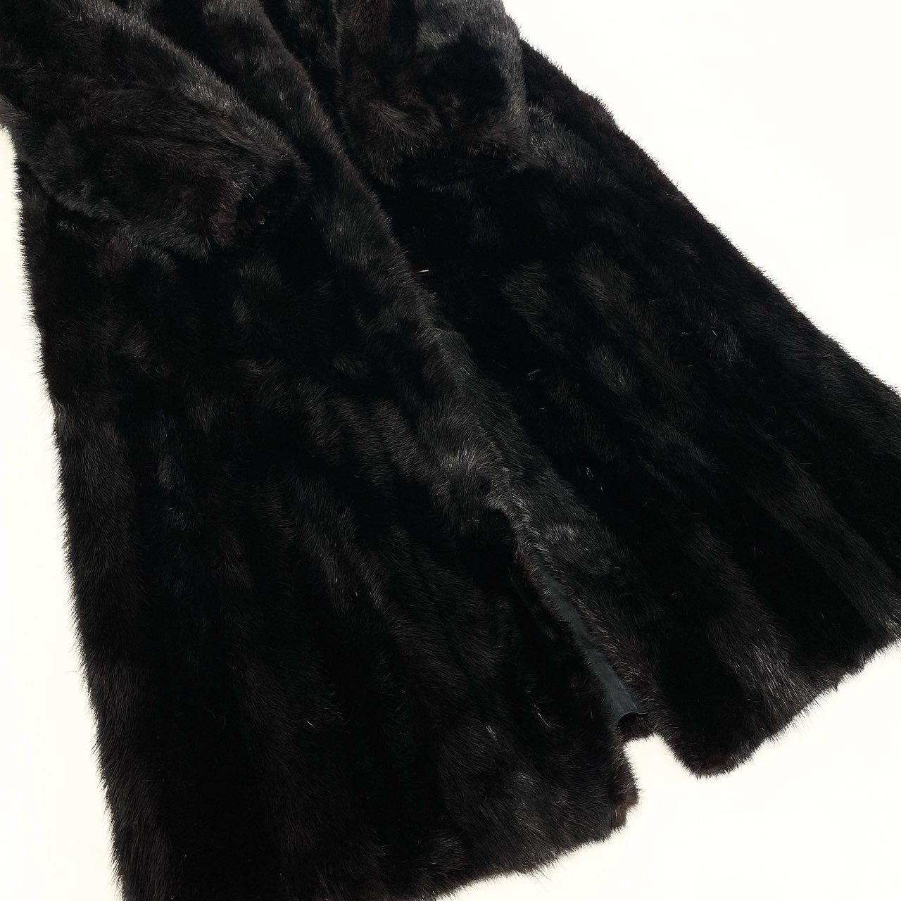 32k28 ダークミンク ストライプ柄 着丈110cm 超ロングコート サイズ9号 ブラック 本毛皮 MINK FUR リアルファーt18r