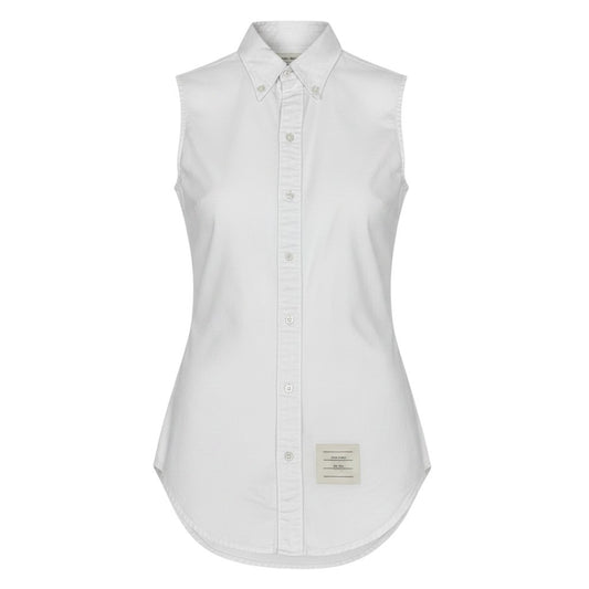 Eg19 THOM BROWNE. トムブラウン  ノースリーブ チュニックシャツ サイズ36 ホワイト コットン100％ レディースu02t