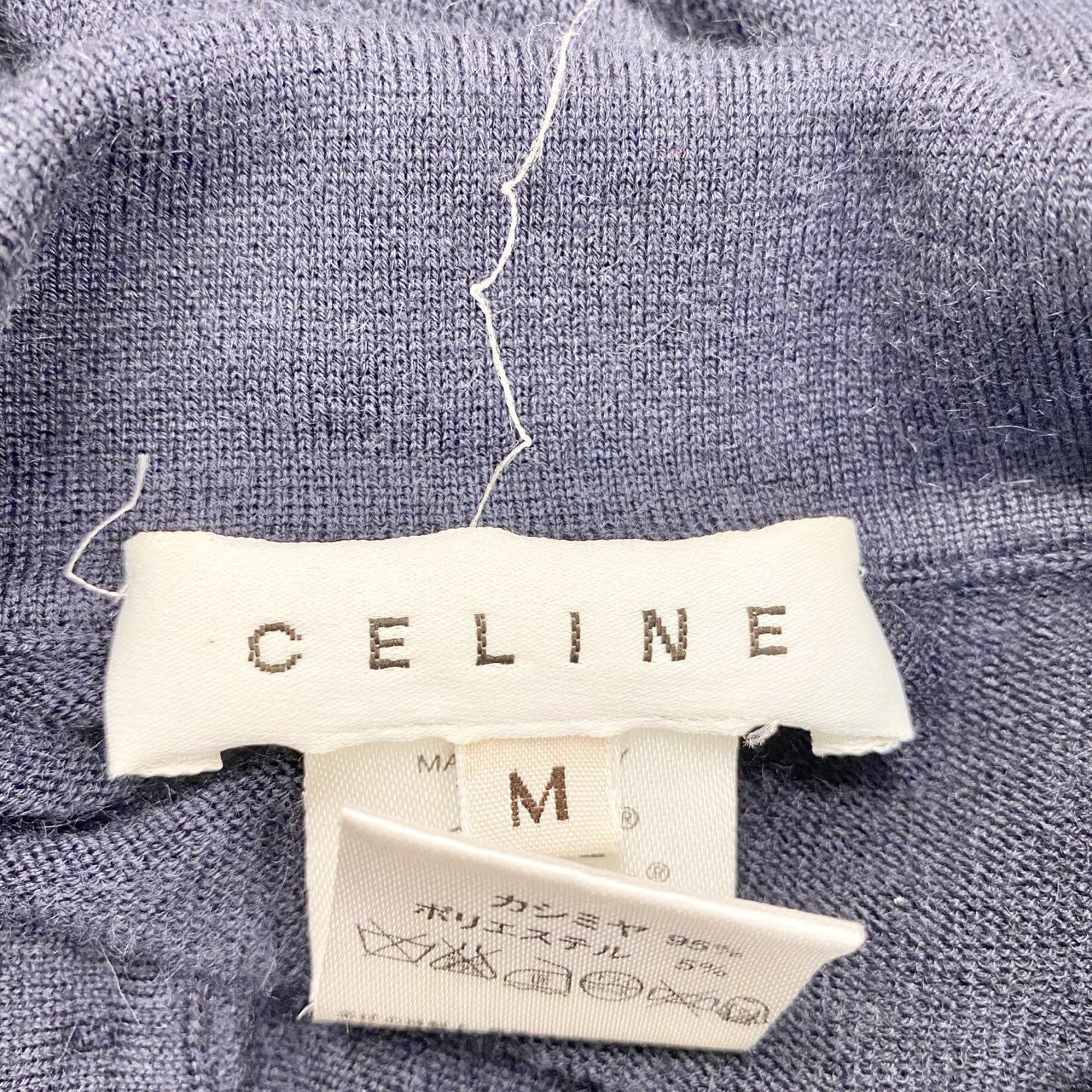 53b17 【美品】CELINE セリーヌ カシミヤ混ニットベスト ニットポロシャツ ニットセーター Mサイズ ネイビー レディース女性用u02t