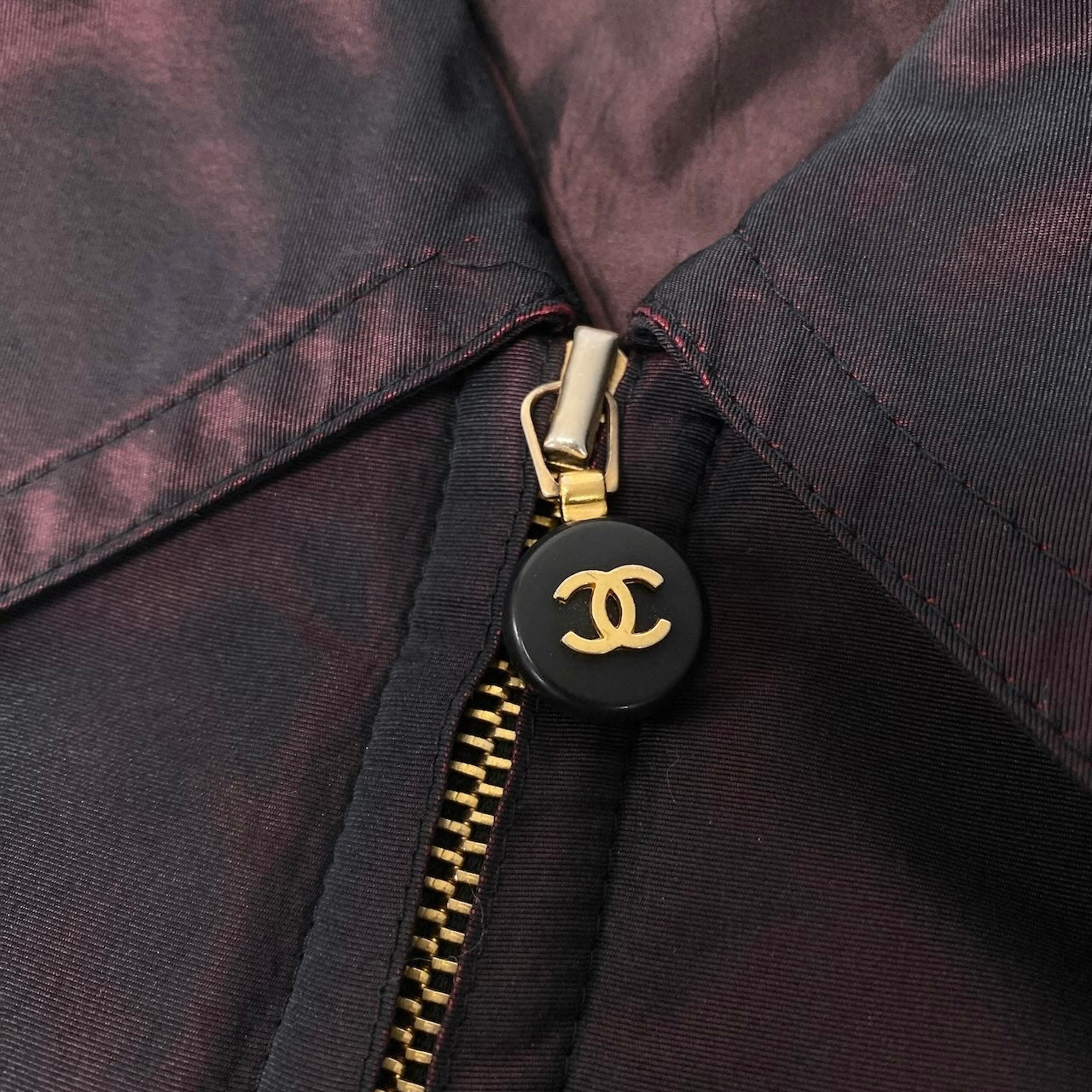 Cf9 CHANEL シャネル ヴィンテージ ココボタン シルクタフタコート Vintage CC Silk Taffeta Coat ボルドーt18r