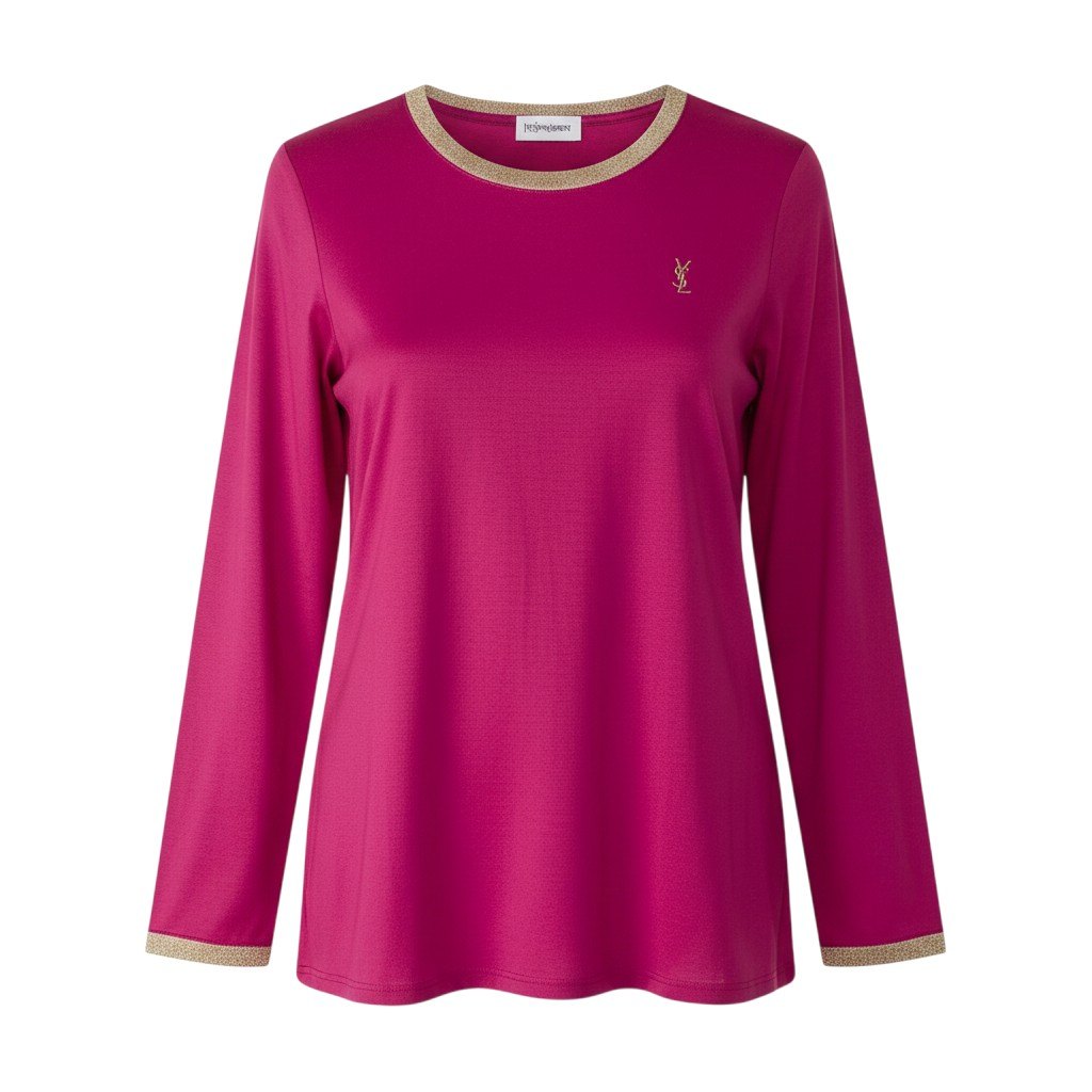 Ih10 YVE SAINT LAURENT イヴサンローラン YSLロゴ カサンドラ ロングスリーブTシャツ M ピンク コットン100％ レディースo07t