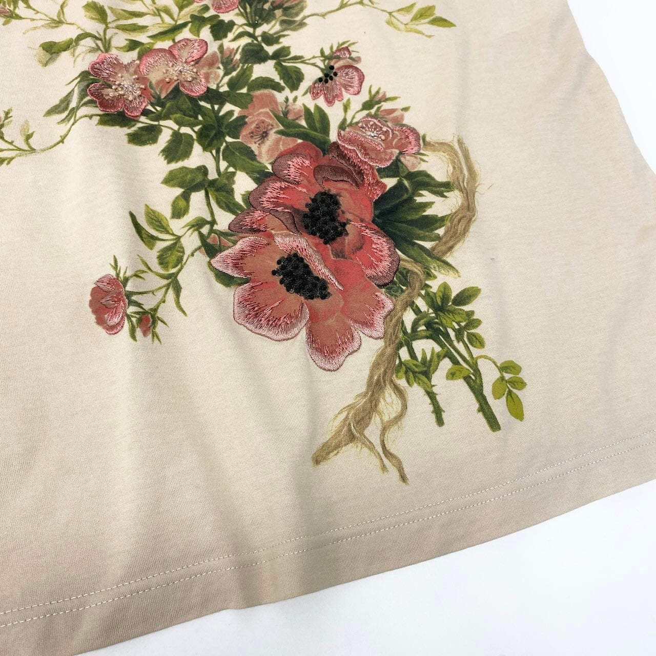 Ed22 Christian Dior クリスチャンディオール ガリアーノ期 半袖コットンTシャツ Uネック 花刺繍 トップス 46サイズ ベビーピンク コットン100％ レディース 女性用nu1