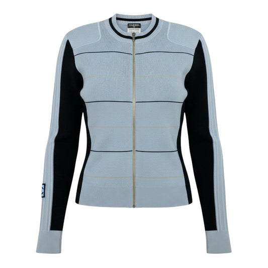 Cg23 CHANEL シャネル ココマーク ジップアップニットブルゾン CC Logo Zip-up Knit Jacket 38 ライトブルーt18r
