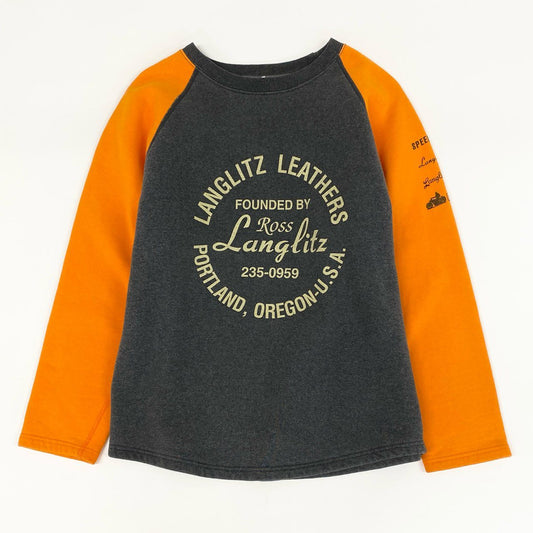 64g4 LANGLITZ LEATHERS ラングリッツレザー 2トーン ラグランスウェット コットン カナダ製 クラシック ストリート メンズ 男性用 グレー×オレンジ