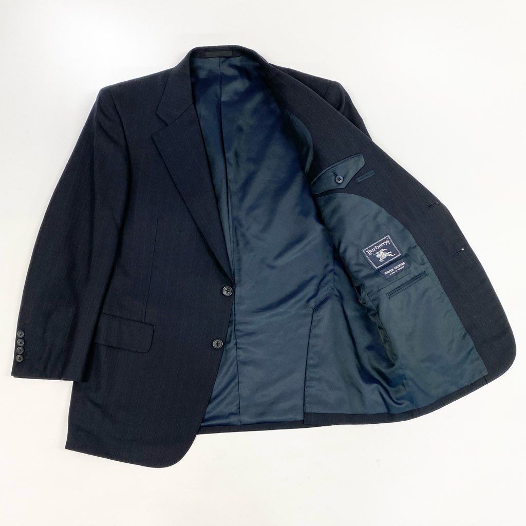 62l24 Burberry's バーバリーズ スーツセットアップ テーラードジャケット スラックス カシミヤ混 ストライプ BB5サイズ ネイビー メンズo07t