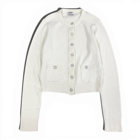 35L19《美品》 CHANEL シャネル ココビーチ カーディガン トップス ココマークボタン LOOK6 P78600K11464 サイズ36 ホワイト レディース 女性用k02i