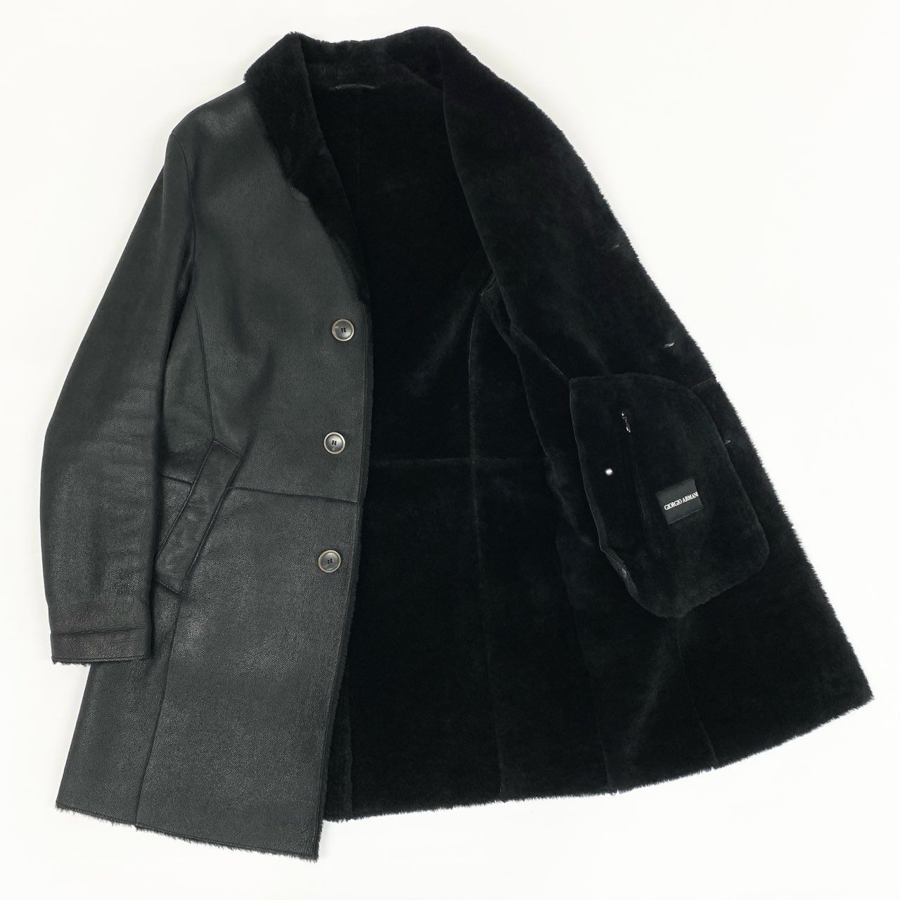 48a19 GIORGIO ARMANI ジョルジオアルマーニ ムートンコート レザーコート サイズ46 ブラック ムートンレザー メンズ 男性用 アウターk02i