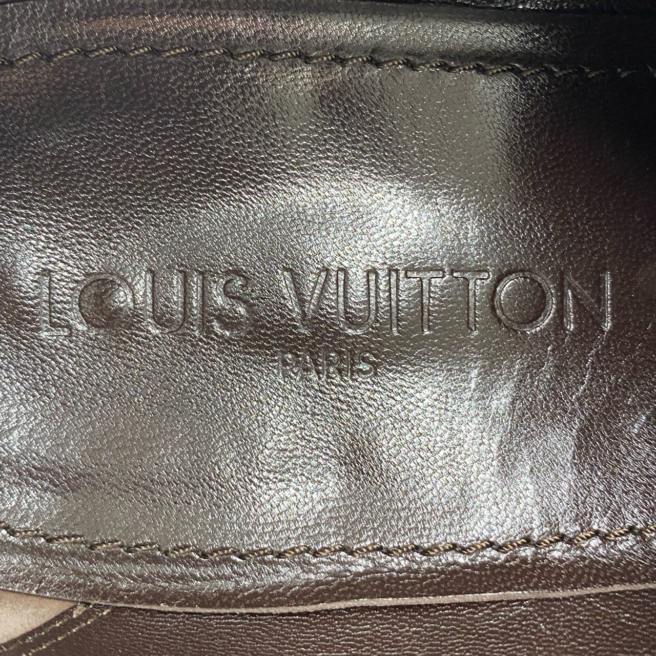 3f7-2 LOUIS VUITTON ルイヴィトン LVロゴ ストラップ ドレスシューズ 8 ブラウン leather イタリア製