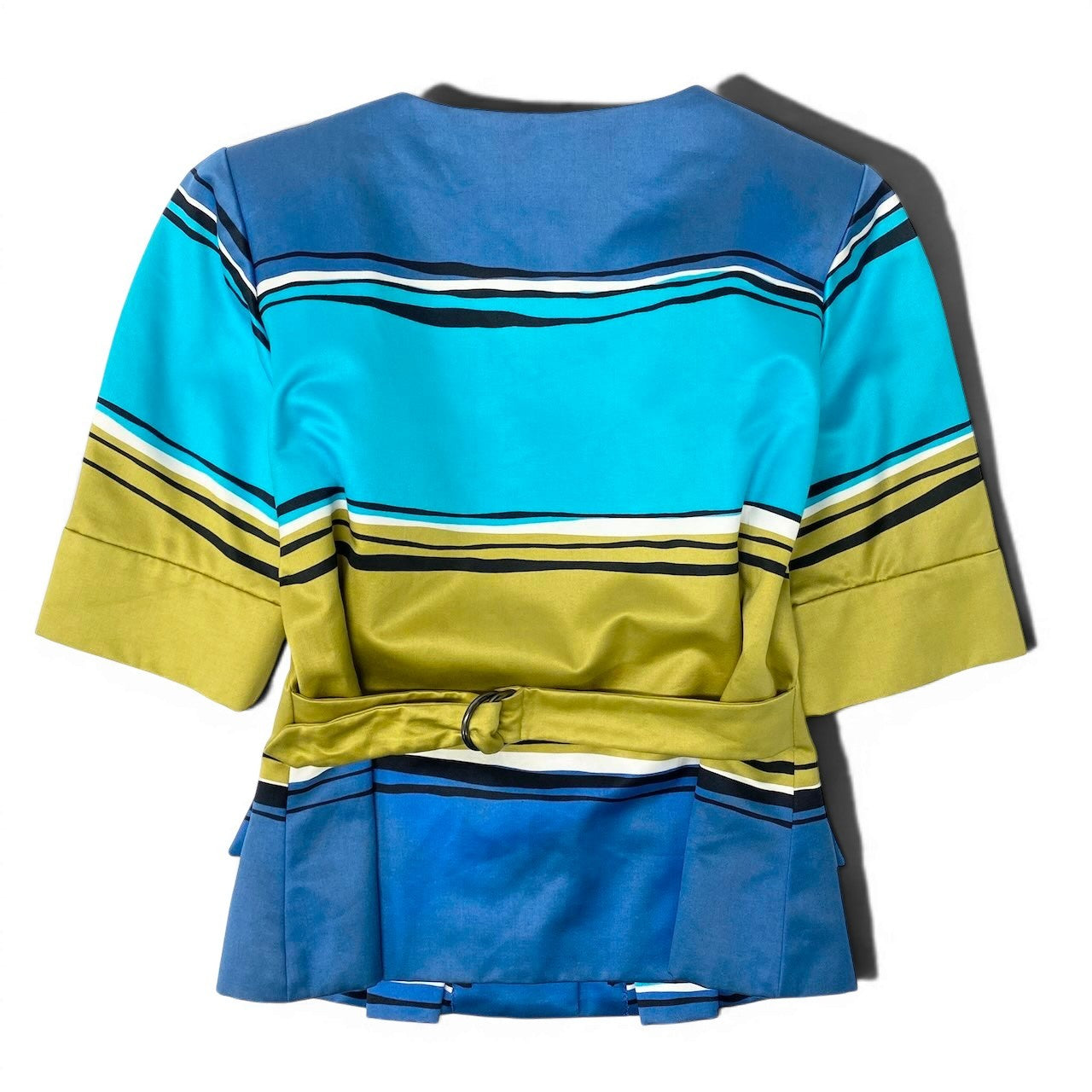 66d27 YVES SAINT LAURENT イヴサンローラン ノーカラージャケット コットンジャケット ボーダー フランス製 サイズ34 マルチカラー 綿100％ レディース 女性用u02t
