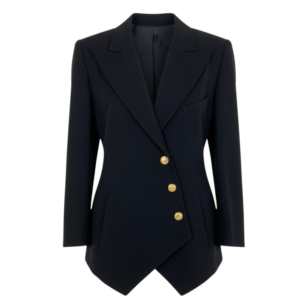 i22 CHANEL シャネル CCボタン アシンメトリージャケット CC Button Vintage Asymmetrical Blazer 21721 ブラックt18r
