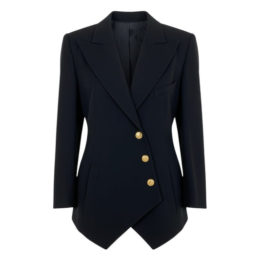 i22 CHANEL シャネル CCボタン アシンメトリージャケット CC Button Vintage Asymmetrical Blazer 21721 ブラックt18r