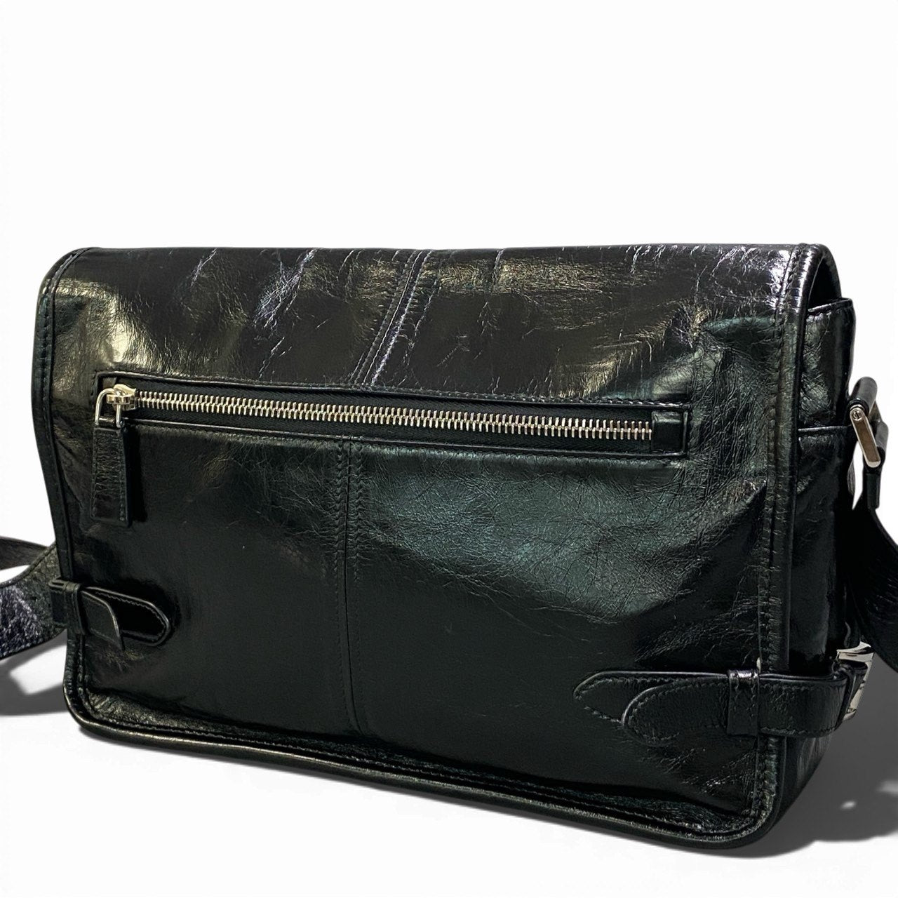 b17 【美品】PRADA プラダ 2VD073  ソフトルックスレザー ショルダーバッグ 三角ロゴプレート ブラック メンズ 鞄ta1