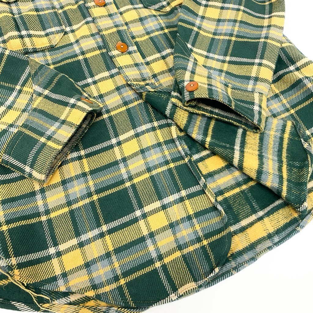 6l25 FREEWHEELERS フリーホイーラーズ BUBO ネルチェックシャツ Size15 グリーン イエロー GREAT LAKES GMT アメカジt18r