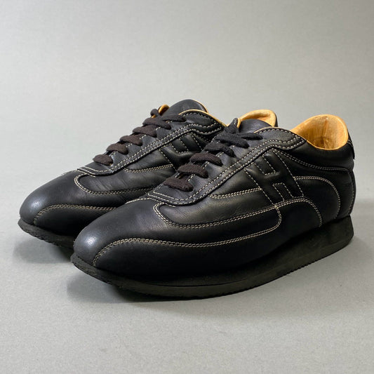 1h15 HERMES エルメス クイック レザーローカットスニーカー 38 ブラック Leather Hロゴ シューズ 女性靴t18r