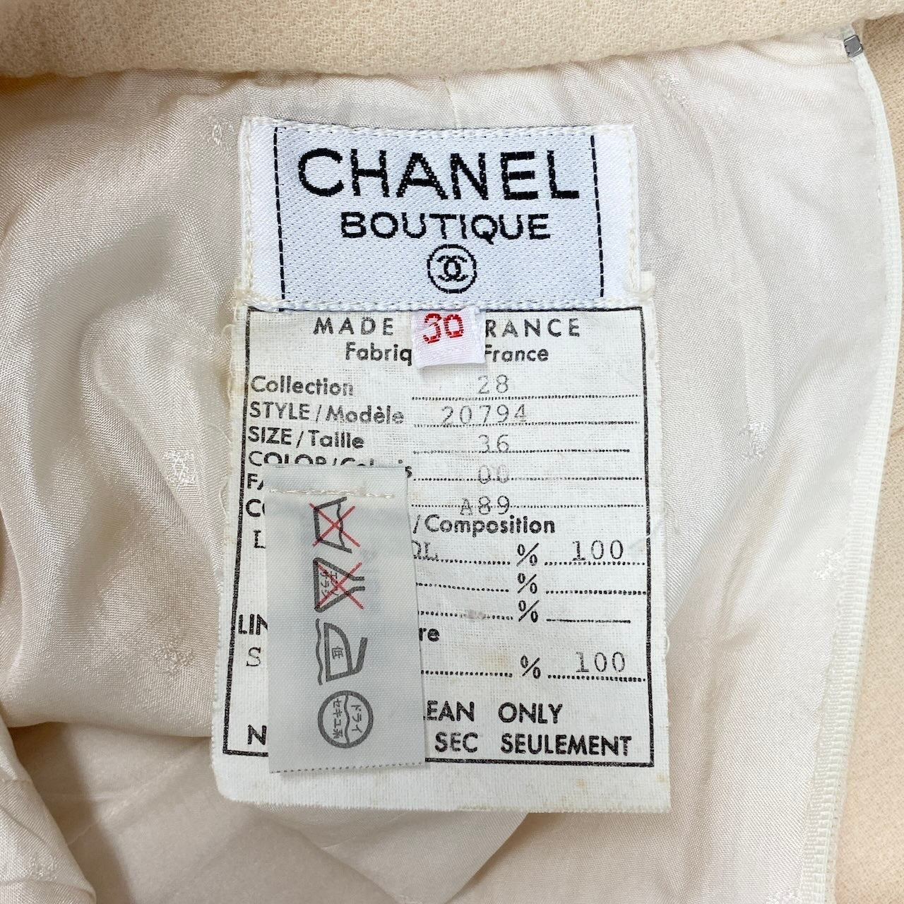 Cd18 CHANEL シャネル ミニスカート タイトスカート ウールスカート フランス製 36サイズ アイボリー ウール100％ レディース 女性用u02t