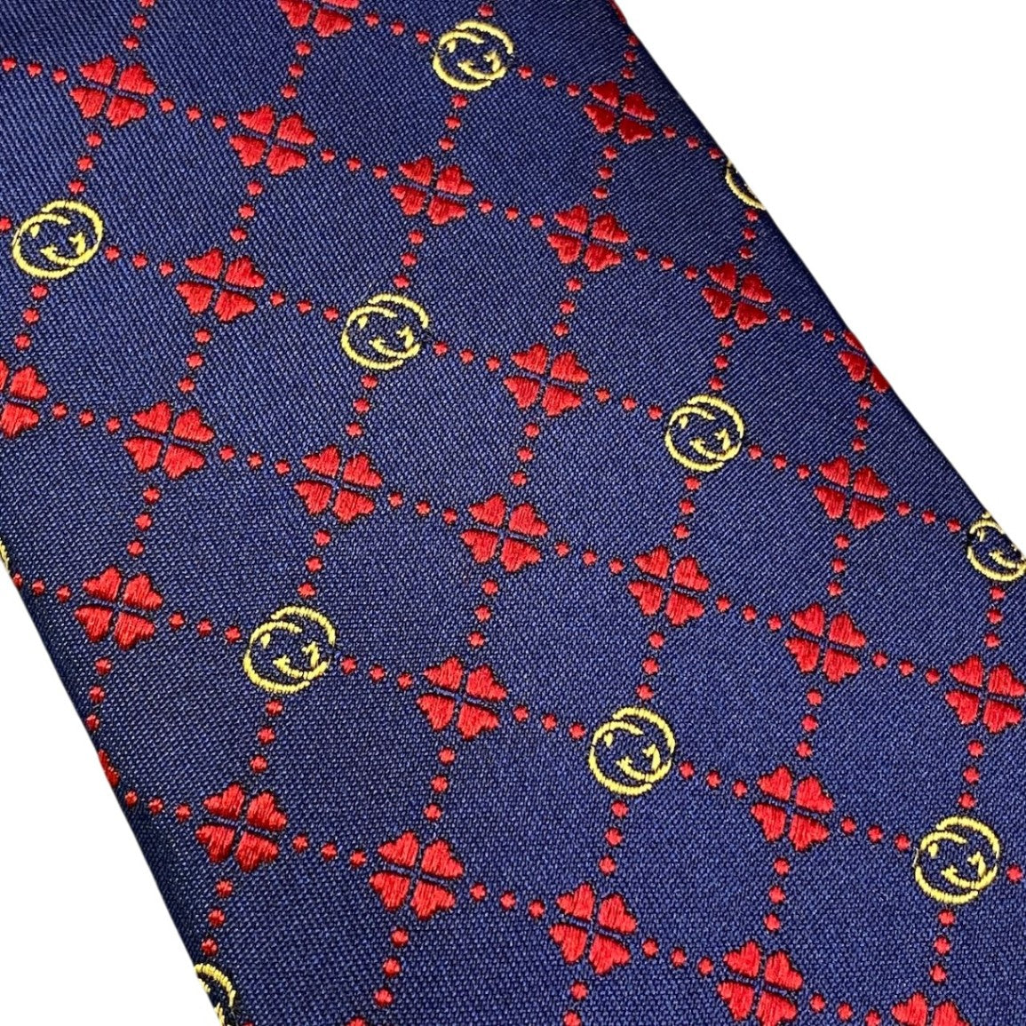 e16 GUCCI グッチ ネクタイ インターロッキングG クローバー ネイビー メンズ 男性用u02t