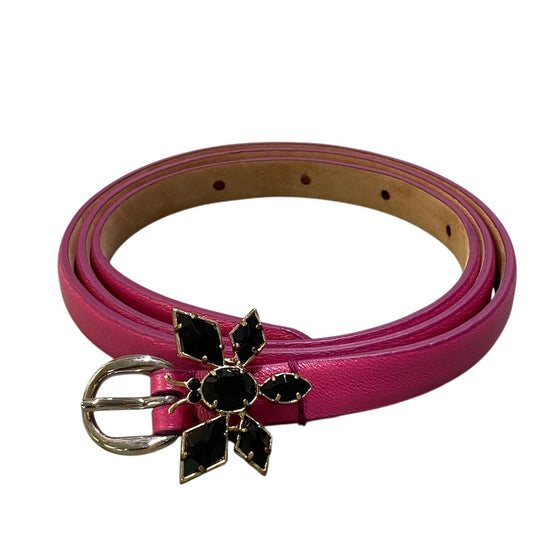 e16 D＆G DOLCE&GABBANA ドルチェアンドガッパーナ 細ベルト レザーベルト ビジューバックル イタリア製 80cm 32インチ ピンク レザー レディース 女性用u02t