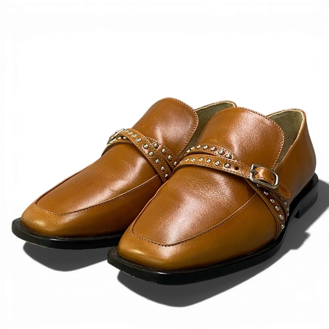 1b26 J&M DAVIDSON ジェイ&エムデヴィッドソン スタッズベルト ローファー レザーシューズ レディース 女性靴 20649N サイズ35 TAN ブラウン系 牛革u02t