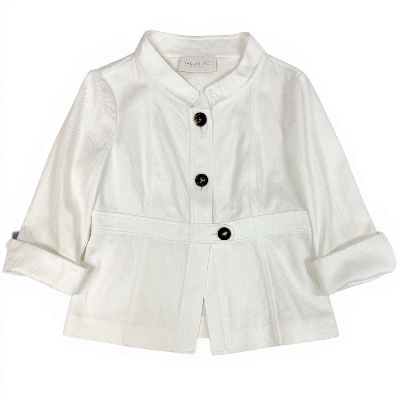 22a23 VALENTINO ROMA ヴァレンティノ ノーカラージャケット テーラードジャケット 46 ホワイト コットン 大きいサイズu02t