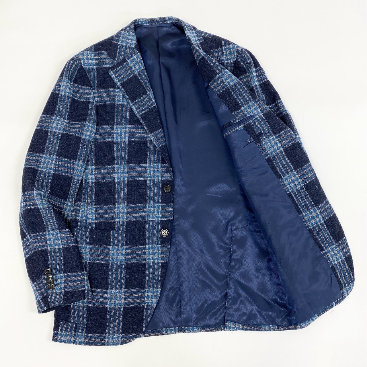 43f25 【美品】BEAMS F ビームスF CANONICO Vintage カノニコ ウールシルクリネン混紡 3B ドレスジャケット サイズL相当 ネイビー メンズ アンコン テーラードJK