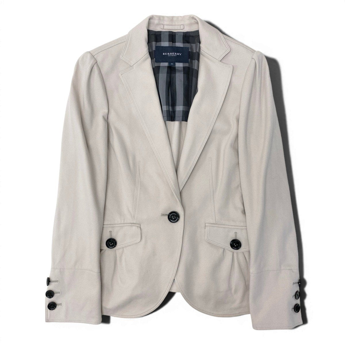 Ig9 BURBERRY LONDON バーバリーロンドン テーラードジャケット ストレッチ サイズ38 ライトベージュ レディース フォーマルo07t