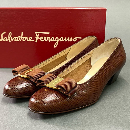 3l3 Salvatore Ferragamo サルヴァトーレ フェラガモ イタリア製 ヴァラリボン ヒールパンプス シューズ 6 ブラウン レザー