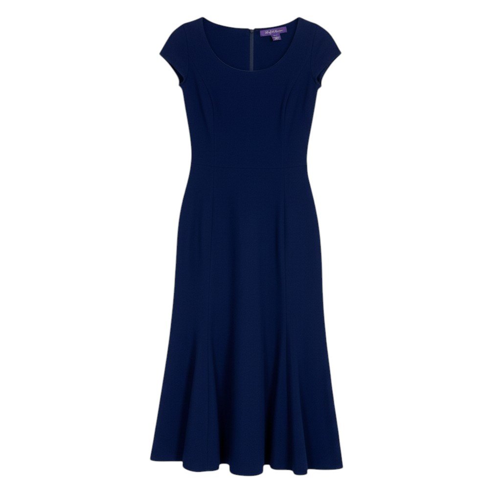 79j5 【美品】Ralph Lauren ラルフローレン 半袖ドレスワンピース ロングワンピース パープルレーベル ストレッチ 4サイズ ネイビー レディース 女性用u02t