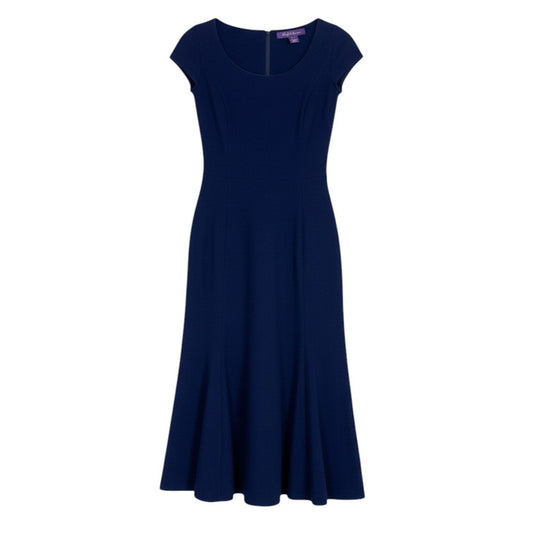 79j5 【美品】Ralph Lauren ラルフローレン 半袖ドレスワンピース ロングワンピース パープルレーベル ストレッチ 4サイズ ネイビー レディース 女性用u02t