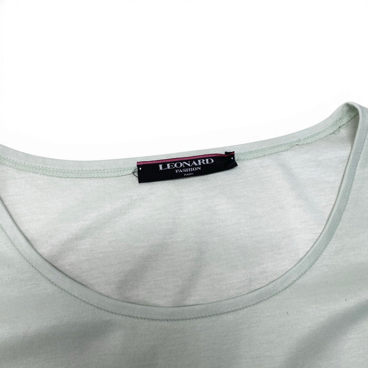 90g24 LEONARD FASHION レオナール 美しい花柄プリント 半袖ワンピース サイズLL パステルグリーン コットン100％ レディース 女性用u02t