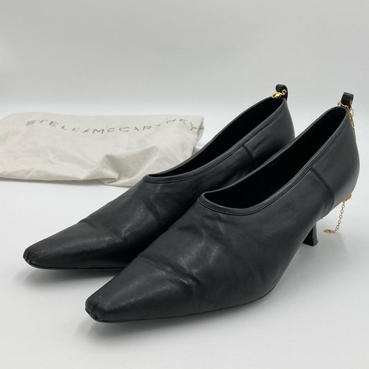 1h7 STELLA McCARTNEY ステラマッカートニー ゴールドチェーンストラップ パンプス サイズ36 ブラック エコレザー レディース シューズ 靴k02i