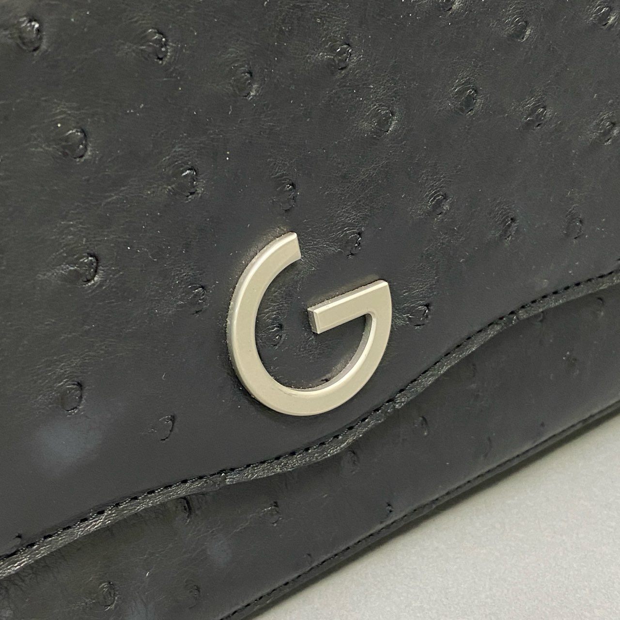 Aj3 《最高級》定価32万 GRES グレ オーストリッチ ワンハンドル ハンドバッグ ブラック 本革 JRA カバン 鞄t18r