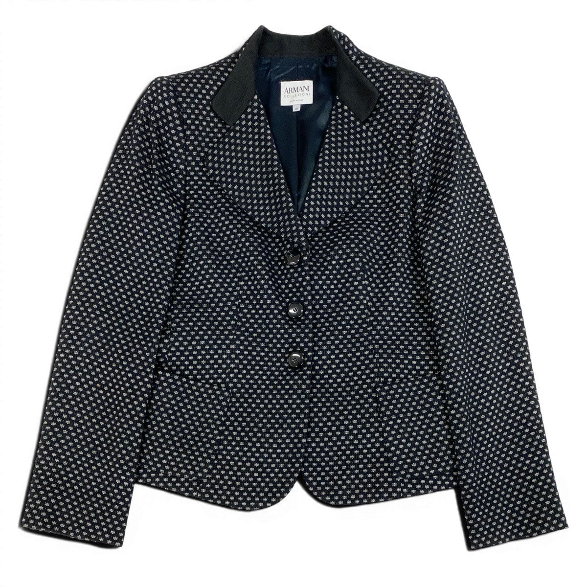 Ef27 ARMANI COLLEZIONI アルマーニコレツィオーネ テーラードジャケット 総柄 立体刺繡 サイズ40 ブラック レディースo07t