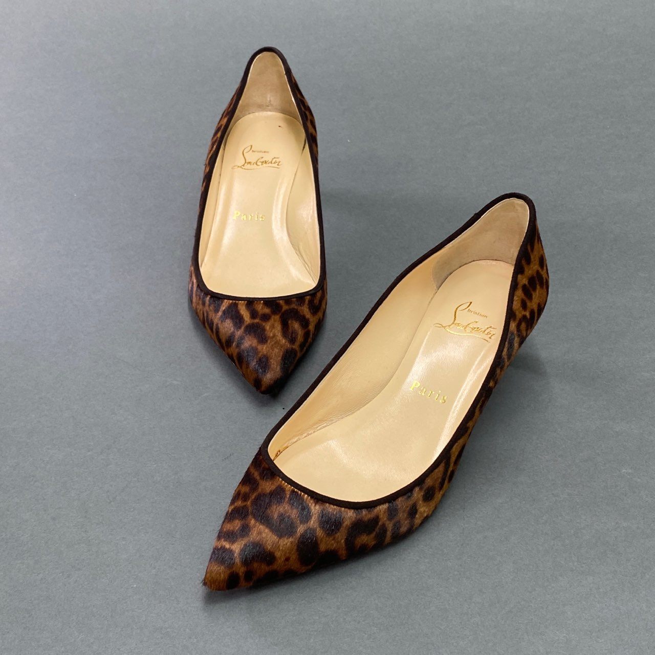 3a9 《美品》 Christian Louboutin クリスチャンルブタン PIGALLE 45 PONY LEOPARD レオパードパンプス 37 ブラウン ピガール ハラコ シューズ イタリア製