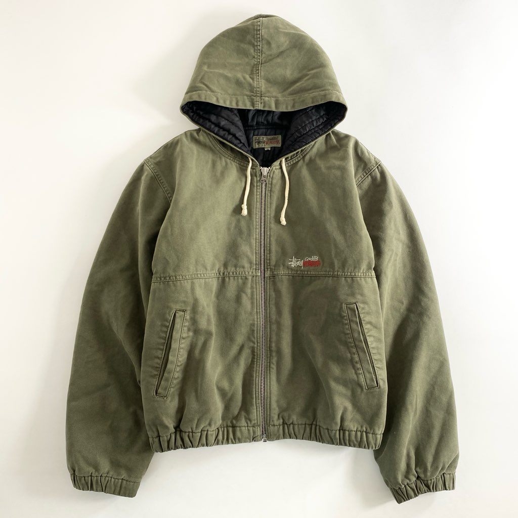 74g2 タグ付 【美品】 STUSSY ステューシー Canvas Insulated Work Jacket ワークジャケット キャンバス ロゴ刺繍 23F115716 Lサイズ カーキ コットン