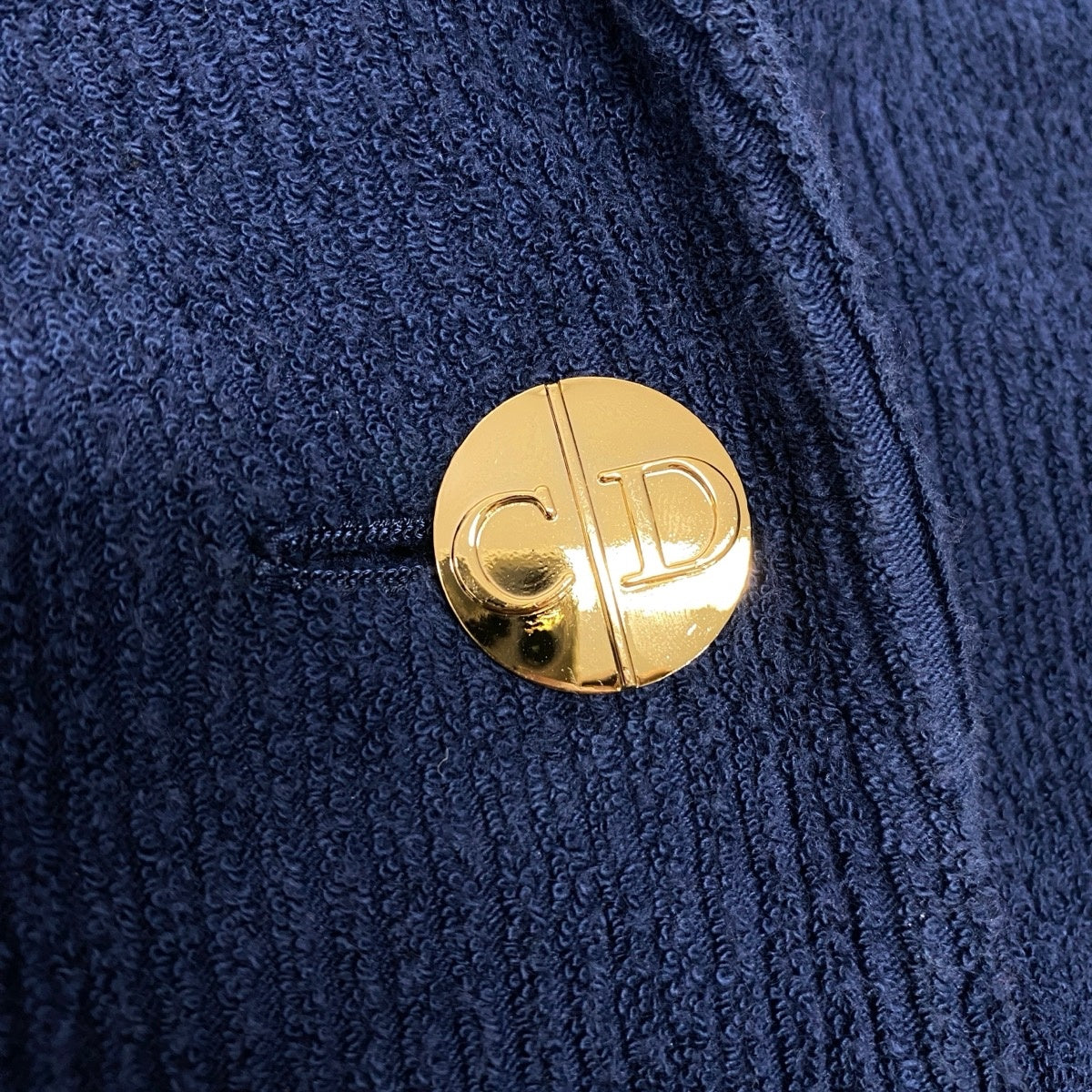 Eh10 Christian Dior SPORT クリスチャンディオール チェスターコート リブパイル CDロゴ 金ボタン サイズM ネイビー レディースo07t