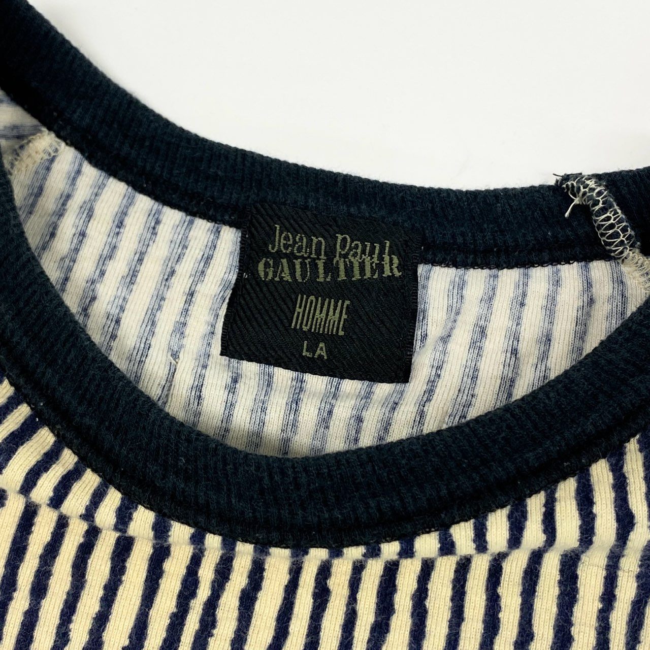 7f11 Jean Paul GAULTIER HOMME ジャンポールゴルチエオム 00s ストライプ チビTシャツ LA ネイビー アイボリー 画像参照 カットソー ミニT Vintage
