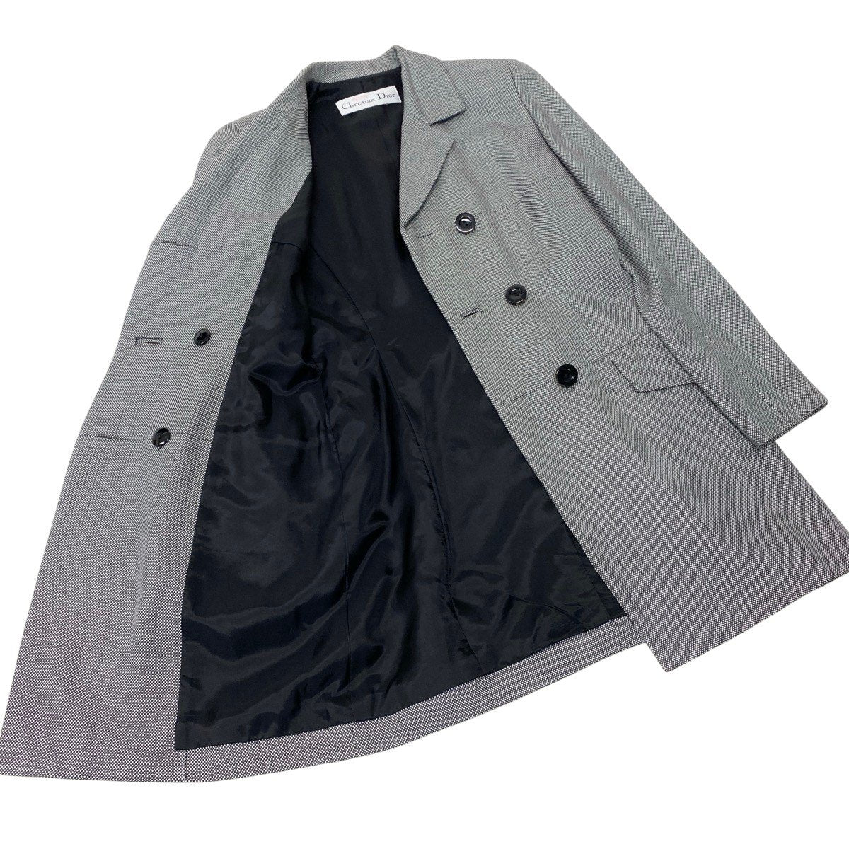 Eh10 Christian Dior クリスチャンディオール ダブルブレスト ジャケットコート ブラック ホワイト レディースo07t