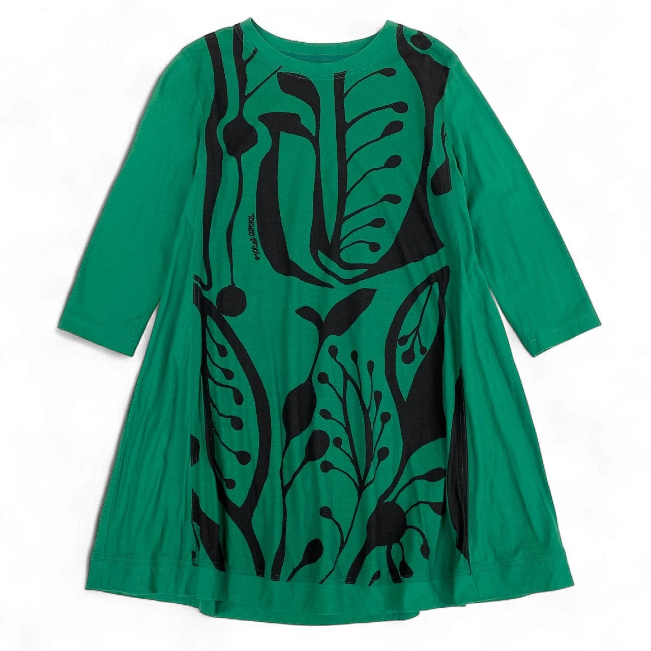 64k19 TOKUKO 1er VOL トクコプルミエヴォル 7分袖ワンピース コットンワンピース 膝上 ビッグプリント レディース 女性用 9 グリーン 綿100％u02t