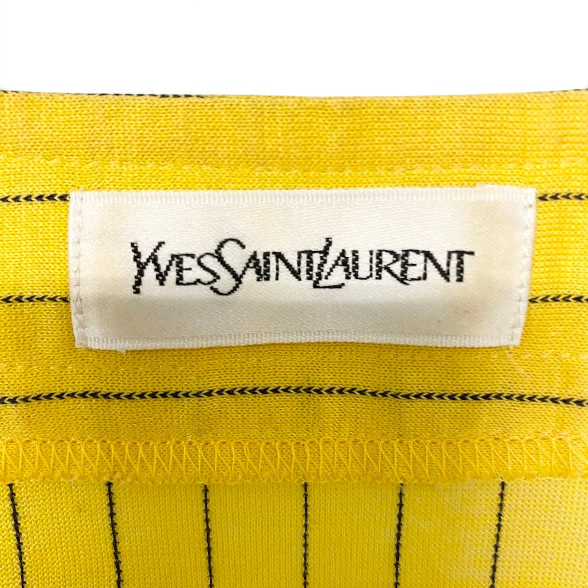 80i10 YVES SAINT LAURENT イヴサンローラン 半袖シャツ シャツジャケット 金ボタン ストライプ柄 サイズM イエロー コットン100％ レディースo07t