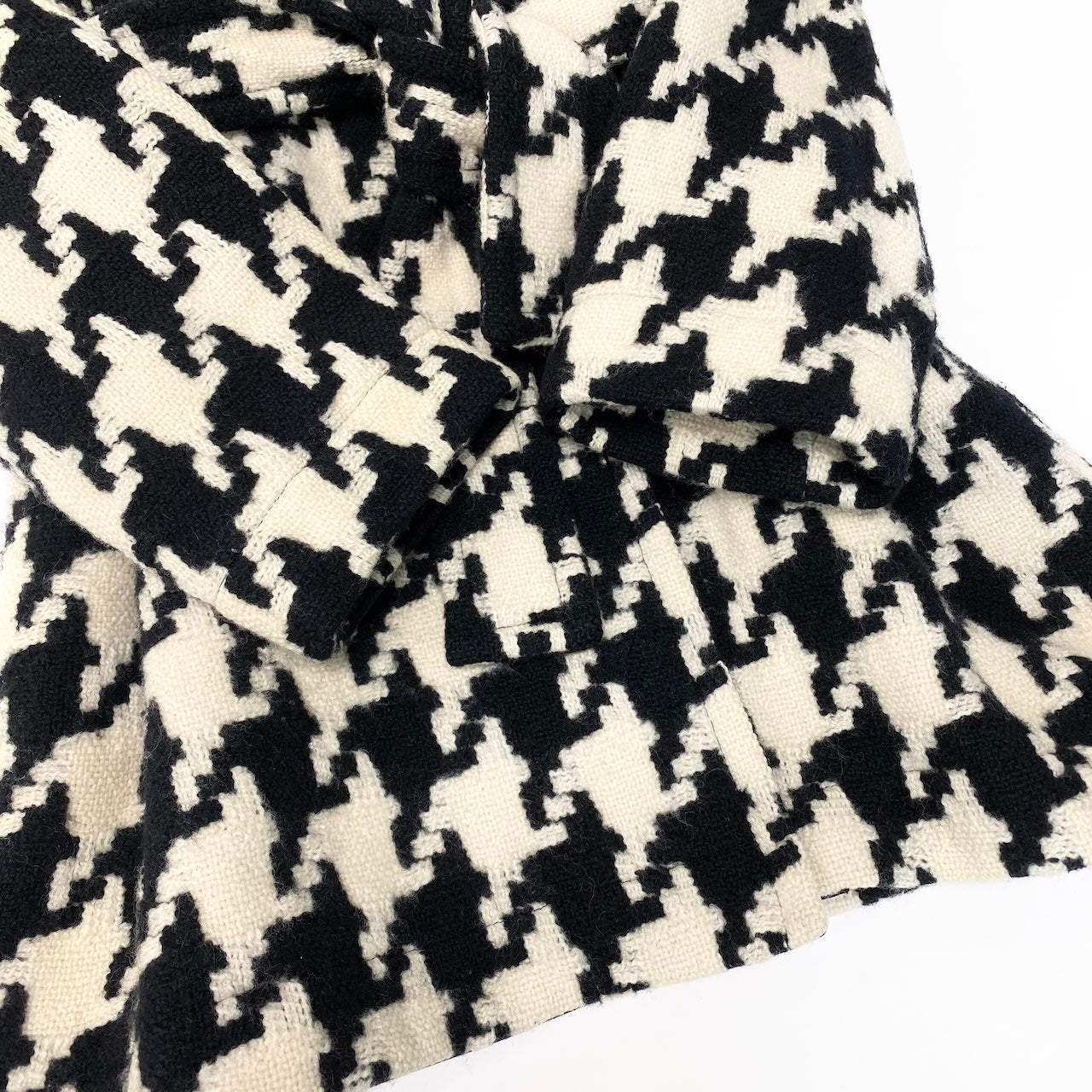 84c27 GIVENCHY ジバンシー フーディーコート ウールコート ウエストベルト 千鳥格子 アウター アイボリー ブラック レディース 女性用u02t